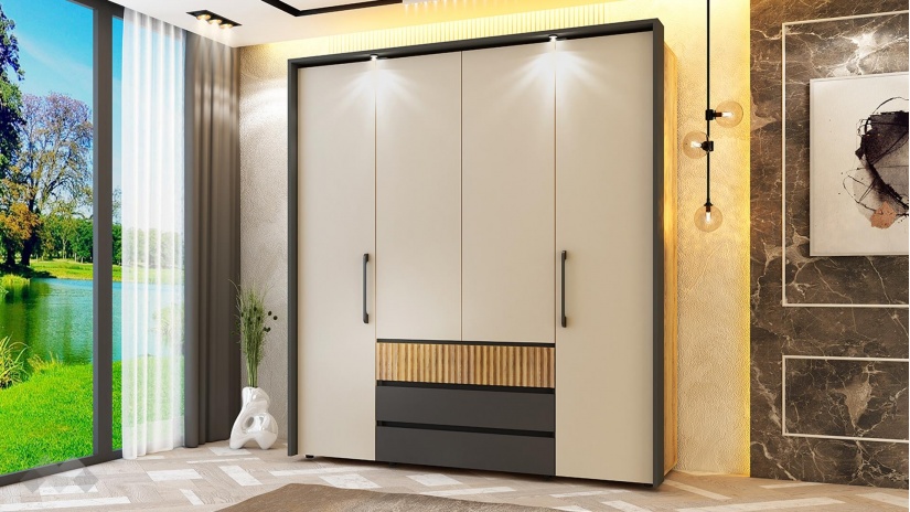 Спален комплект Кинг графит с дъб евок и кашмир - изглед 5