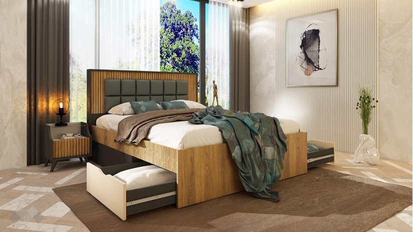 Спален комплект Кинг графит с дъб евок и кашмир - изглед 4