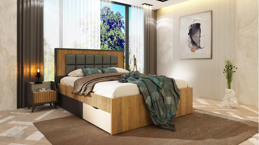 Спален комплект Кинг графит с дъб евок и кашмир - изглед 3