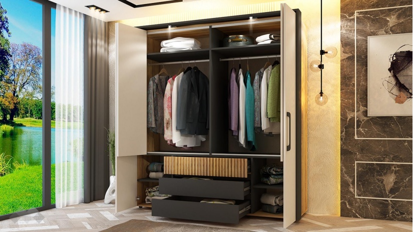 Спален комплект Кинг графит с дъб евок и кашмир - изглед 6