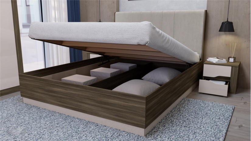 Спален комплект Котанело с включен матрак Бонел 160/200 дъб дилън тъмен с кашмир гланц - изглед 4 - МебелМаг Спален комплект Котанело с включен матрак Бонел 160/200 дъб дилън тъмен с кашмир гланц - изглед 4