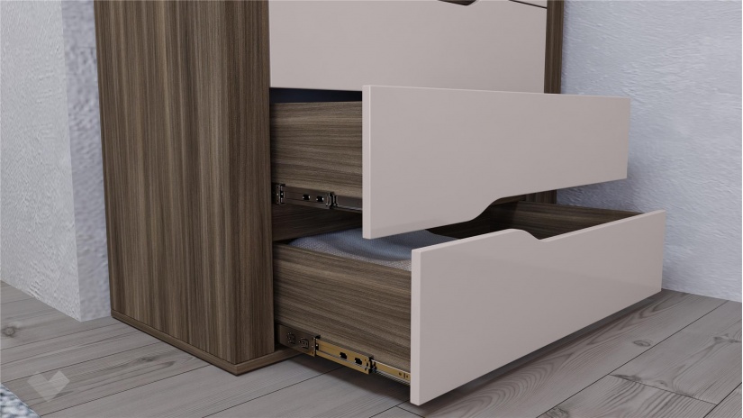 Спален комплект Котанело с включен матрак Бонел 160/200 дъб дилън тъмен с кашмир гланц - изглед 11 - МебелМаг Спален комплект Котанело с включен матрак Бонел 160/200 дъб дилън тъмен с кашмир гланц - изглед 11