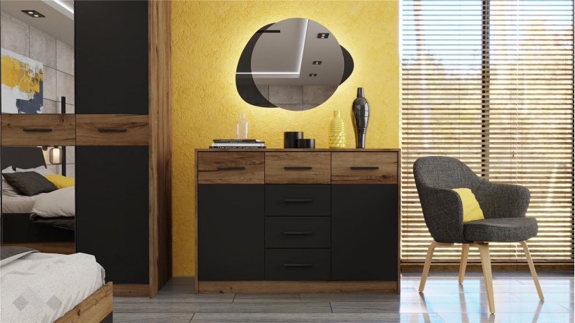 Спален комплект Легрия с включен матрак Бонел 160/200 кафяв дъб пиемона с черно шагре - изглед 9 - МебелМаг Спален комплект Легрия с включен матрак Бонел 160/200 кафяв дъб пиемона с черно шагре - изглед 9