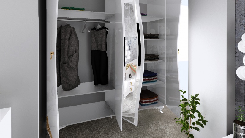 Спален комплект Лидия с включен матрак Бонел 160/200 бял гланц - изглед 4 - МебелМаг Спален комплект Лидия с включен матрак Бонел 160/200 бял гланц - изглед 4