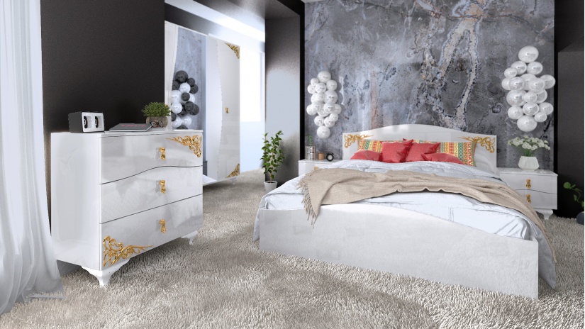 Спален комплект Лидия с включен матрак Бонел 160/200 бял гланц - изглед 2 - МебелМаг Спален комплект Лидия с включен матрак Бонел 160/200 бял гланц - изглед 2