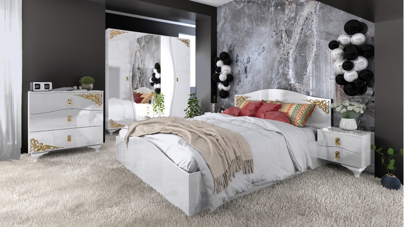 Спален комплект Лидия с включен матрак Бонел 160/200 бял гланц - изглед 1 - МебелМаг Спален комплект Лидия с включен матрак Бонел 160/200 бял гланц - изглед 1