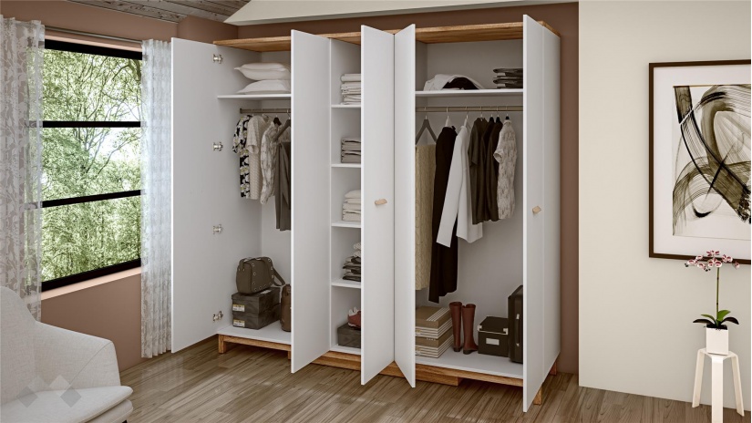 Спален комплект Линда бяло гладко с дъб кадис - изглед 7 - МебелМаг Спален комплект Линда бяло гладко с дъб кадис - изглед 7