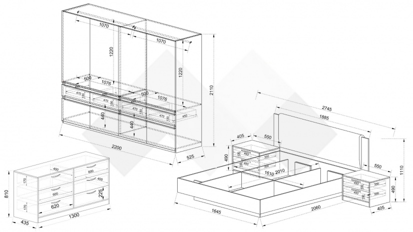 Спален комплект Мирела дъб линеа с орех линеа - изглед 2