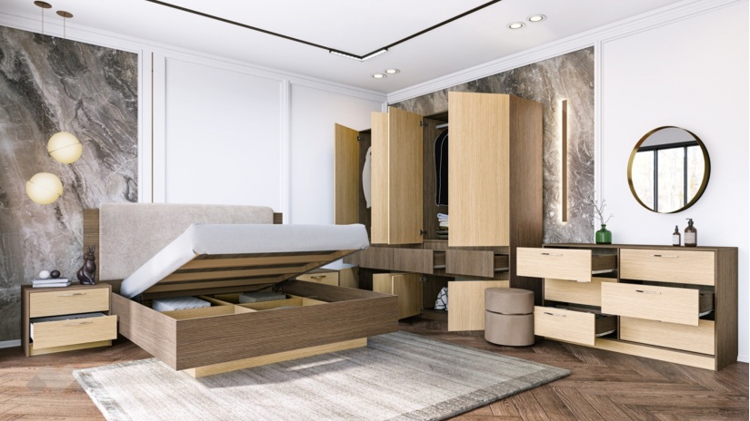 Спален комплект Мирела дъб линеа с орех линеа - изглед 3