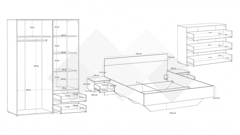 Спален комплект Мониса дъб артисан с черно - изглед 2
