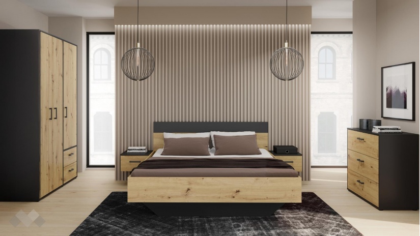 Спален комплект Мониса дъб артисан с черно - изглед 1