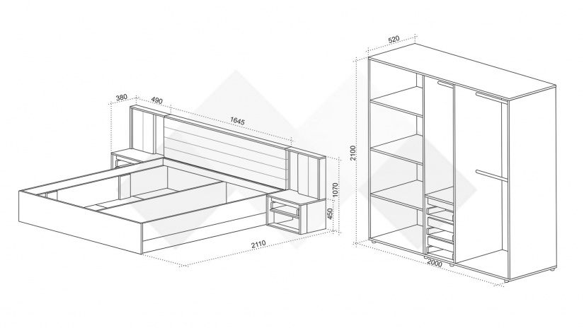 Спален комплект Нарди графит с денвър - изглед 2