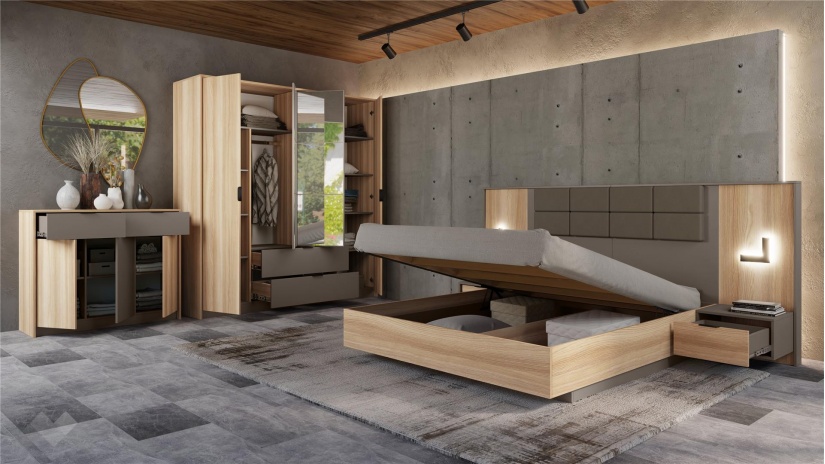 Спален комплект Опиум с включен матрак Бонел 160/200 блонд сърфейс с лате - изглед 3