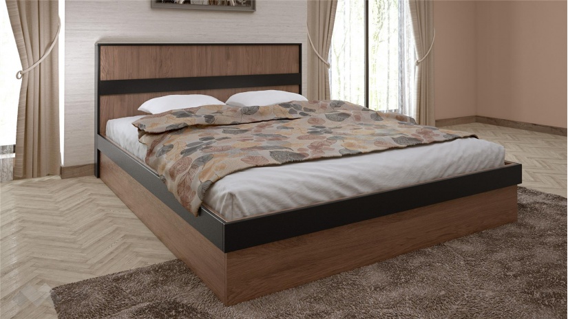 Спален комплект Ребека с включен матрак Бонел 160/200 тъмен кедър с черно шагре - изглед 2 - МебелМаг Спален комплект Ребека с включен матрак Бонел 160/200 тъмен кедър с черно шагре - изглед 2