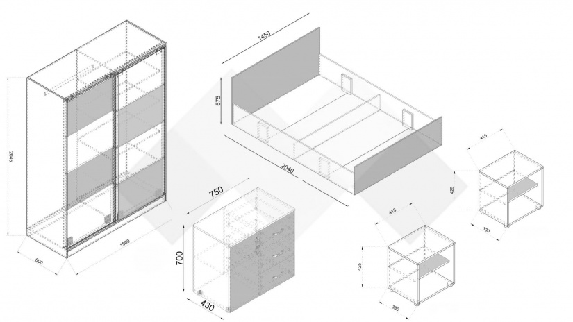 Спален комплект Селтик С2 келтски дъб със светло сиво - изглед 2 - МебелМаг Спален комплект Селтик С2 келтски дъб със светло сиво - изглед 2