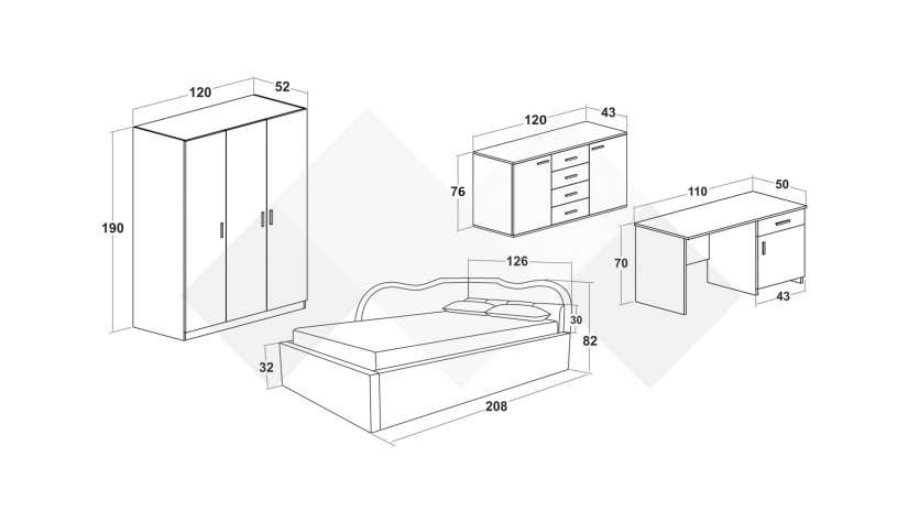 Детски спален комплект Шайн А1 бял гланц - изглед 2 - МебелМаг Детски спален комплект Шайн А1 бял гланц - изглед 2