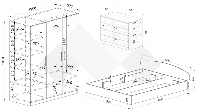 Спален комплект Скай K3 нардо сив - изглед 2 - МебелМаг Спален комплект Скай K3 нардо сив - изглед 2
