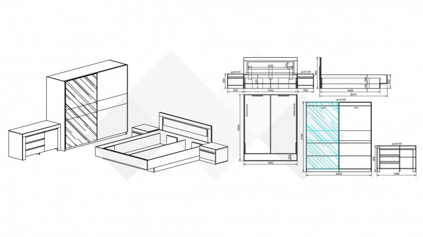 Спален комплект Ариа с включен матрак Бонел 160/200 сонома арвен с бяло гланц - изглед 3 - МебелМаг Спален комплект Ариа с включен матрак Бонел 160/200 сонома арвен с бяло гланц - изглед 3