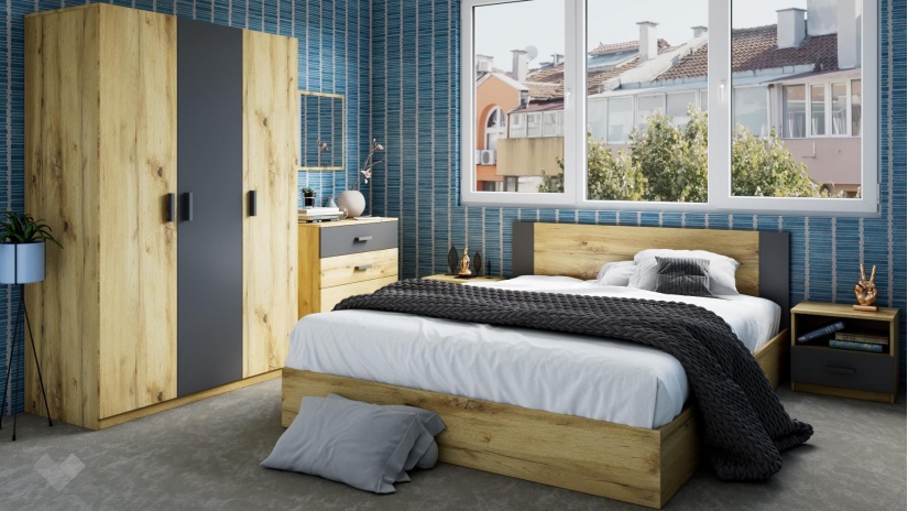 Спален комплект Малена светъл вотан с антрацит - изглед 3 - МебелМаг Спален комплект Малена светъл вотан с антрацит - изглед 3
