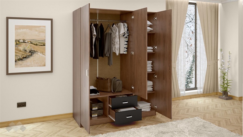 Спален комплект Дрийм с включен матрак Бонел 160/200 тъмен кедър с черно шагре - изглед 7 - МебелМаг Спален комплект Дрийм с включен матрак Бонел 160/200 тъмен кедър с черно шагре - изглед 7