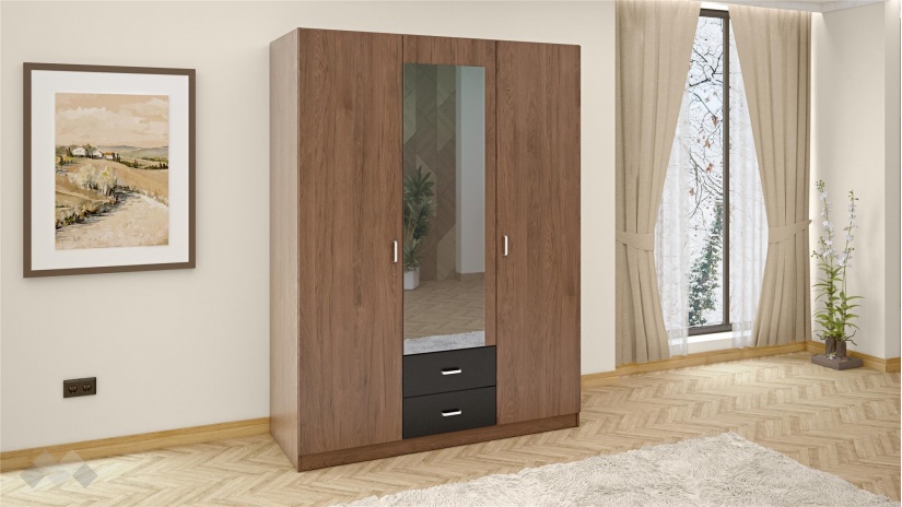 Спален комплект Дрийм с включен матрак Бонел 160/200 тъмен кедър с черно шагре - изглед 6 - МебелМаг Спален комплект Дрийм с включен матрак Бонел 160/200 тъмен кедър с черно шагре - изглед 6