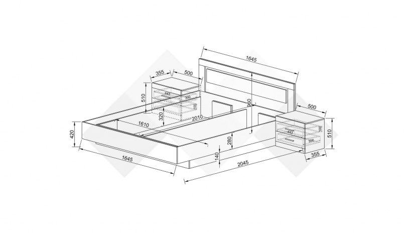 Спалня с нощни шкафчета 160/200 Аделаида сонома арвен с бял гланц - изглед 2 - МебелМаг Спалня с нощни шкафчета 160/200 Аделаида сонома арвен с бял гланц - изглед 2