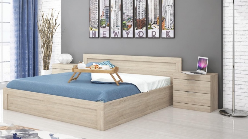 Спалня с нощни шкафчета 160/200 Естер тъмна сонома - изглед 1 - МебелМаг Спалня с нощни шкафчета 160/200 Естер тъмна сонома - изглед 1