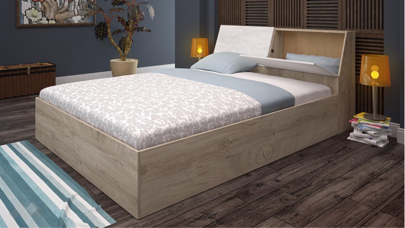Спалня с ракла 160/200 Ирина с включен матрак Бонел 160/200 дъб суров с бяло фладер - изглед 3 - МебелМаг Спалня с ракла 160/200 Ирина с включен матрак Бонел 160/200 дъб суров с бяло фладер - изглед 3