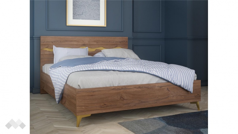 Спалня 160/200 Кения с включен матрак Бонел 160/200 колониален дъб със златно - изглед 1