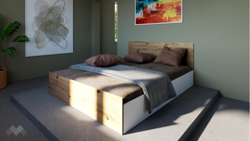 Спалня 160/200 Леонард с включен матрак Бонел 160/200 артизан с бяло - изглед 1 - МебелМаг Спалня 160/200 Леонард с включен матрак Бонел 160/200 артизан с бяло - изглед 1