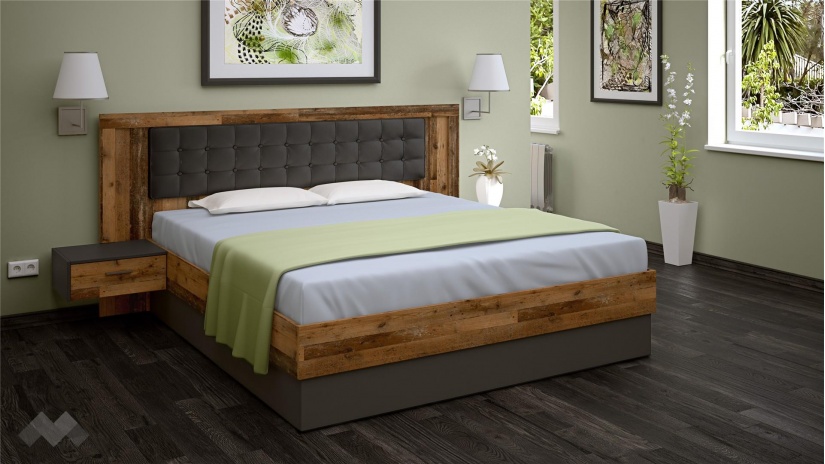 Спалня с нощни шкафчета 180/200 Лориен с включен матрак Бонел 180/200 олд стайл с графит - изглед 1 - МебелМаг Спалня с нощни шкафчета 180/200 Лориен с включен матрак Бонел 180/200 олд стайл с графит - изглед 1