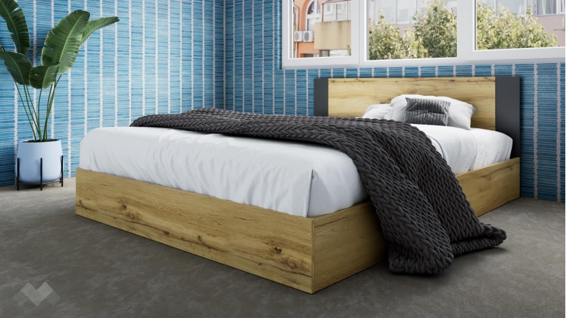 Спалня 160/200 Малена с включен матрак Бонел 160/200 светъл вотан с антрацит - изглед 1 - МебелМаг Спалня 160/200 Малена с включен матрак Бонел 160/200 светъл вотан с антрацит - изглед 1