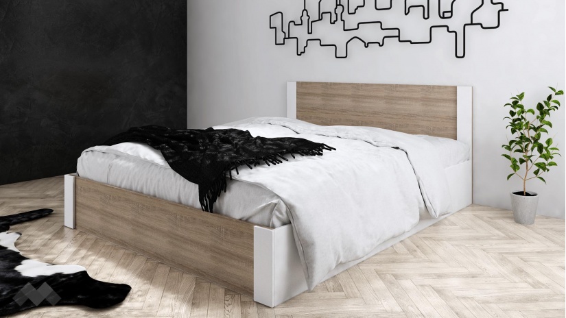 Спалня 160/200 Париж с включен матрак Бонел 160/200 светла сонома с бяло гладко - изглед 1 - МебелМаг Спалня 160/200 Париж с включен матрак Бонел 160/200 светла сонома с бяло гладко - изглед 1