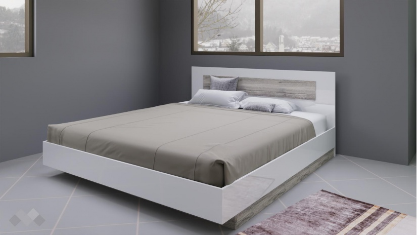 Спалня 180/200 Прайд с включен матрак Бонел 180/200 бял гланц с малта - изглед 1 - МебелМаг Спалня 180/200 Прайд с включен матрак Бонел 180/200 бял гланц с малта - изглед 1