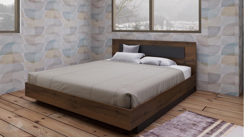 Спалня 180/200 Прайд с включен матрак Бонел 180/200 дъб вотан с черно шагре - изглед 1