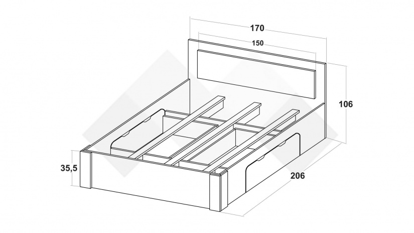Спалня 160/200 Хелиос дъб стокхолм със сиво и бяло гладко - изглед 2