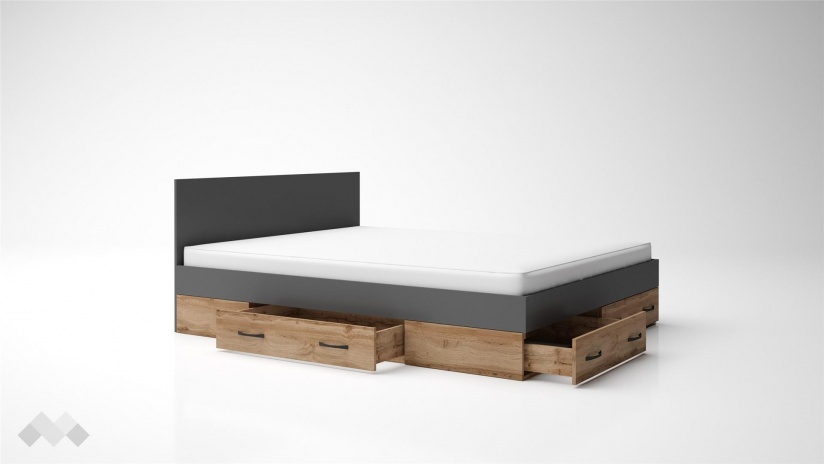 Спалня 160/200 Галати с включен матрак Бонел 160/200 дъб вотан светъл с антрацит - изглед 2 - МебелМаг Спалня 160/200 Галати с включен матрак Бонел 160/200 дъб вотан светъл с антрацит - изглед 2