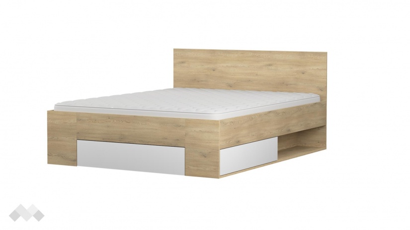 Спалня 160/200 Лорис с включен матрак Бонел 160/200 дъб кремона с бял гланц - изглед 1 - МебелМаг Спалня 160/200 Лорис с включен матрак Бонел 160/200 дъб кремона с бял гланц - изглед 1