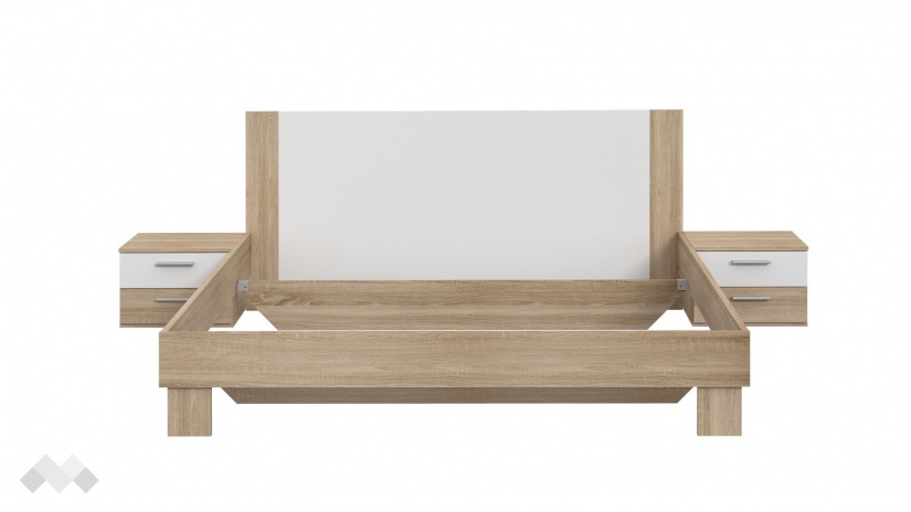Спалня 180/200 Хелин с включен матрак Бонел 180/200 дъб сонома с бяло - изглед 2 - МебелМаг Спалня 180/200 Хелин с включен матрак Бонел 180/200 дъб сонома с бяло - изглед 2