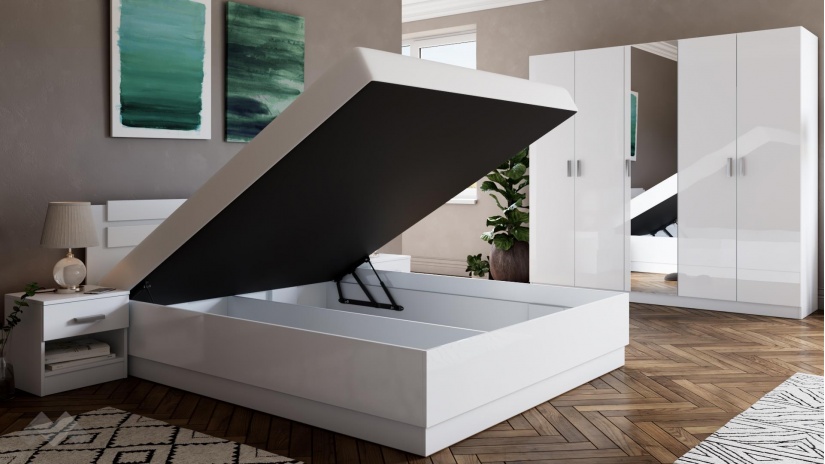 Спалня с нощни шкафчета 160/200 Шайн с включен матрак Бонел 160/200 бял гланц с бяло - изглед 5