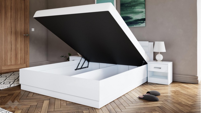 Спалня с нощни шкафчета 160/200 Шайн с включен матрак Бонел 160/200 бял гланц с бяло - изглед 2