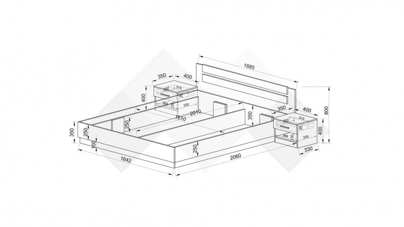 Спалня с нощни шкафчета 160/200 Шайн с включен матрак Бонел 160/200 бял гланц с бяло - изглед 3