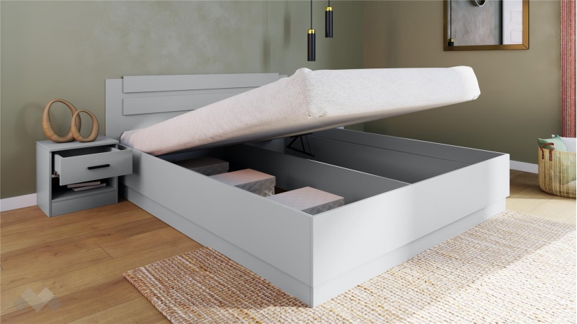 Спалня с нощни шкафчета 160/200 Скай с включен матрак Бонел 160/200 нардо сив - изглед 2 - МебелМаг Спалня с нощни шкафчета 160/200 Скай с включен матрак Бонел 160/200 нардо сив - изглед 2