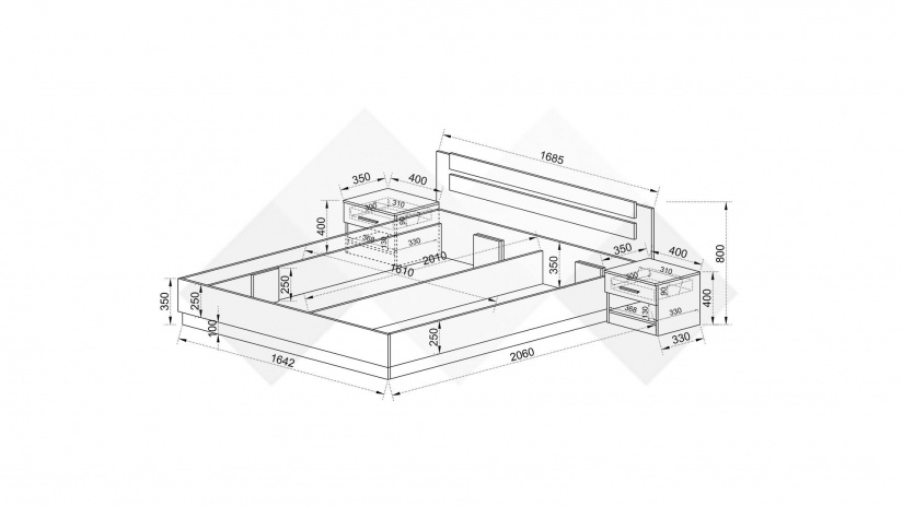 Спалня с нощни шкафчета 160/200 Скай с включен матрак Бонел 160/200 нардо сив - изглед 4 - МебелМаг Спалня с нощни шкафчета 160/200 Скай с включен матрак Бонел 160/200 нардо сив - изглед 4