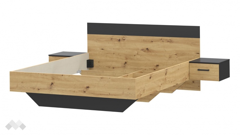 Спалня с нощни шкафчета 160/200 Мониса дъб артисан с черно - изглед 2