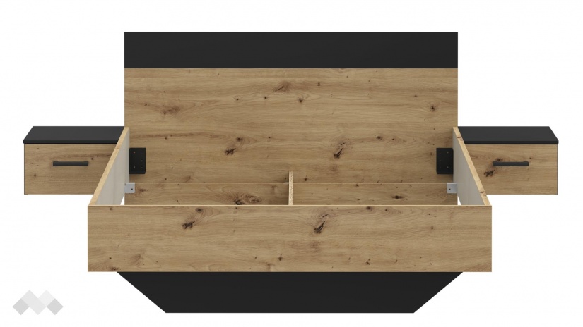 Спалня с нощни шкафчета 160/200 Мониса дъб артисан с черно - изглед 3