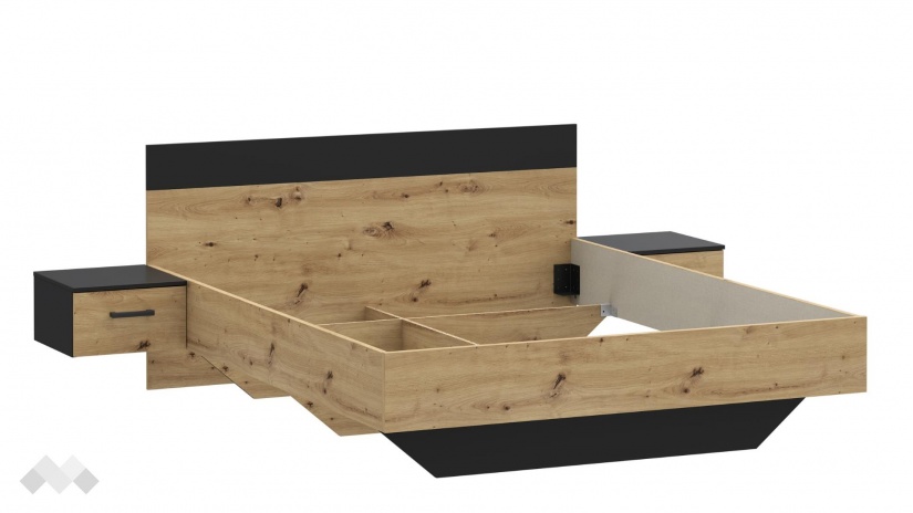 Спалня с нощни шкафчета 160/200 Мониса дъб артисан с черно - изглед 4