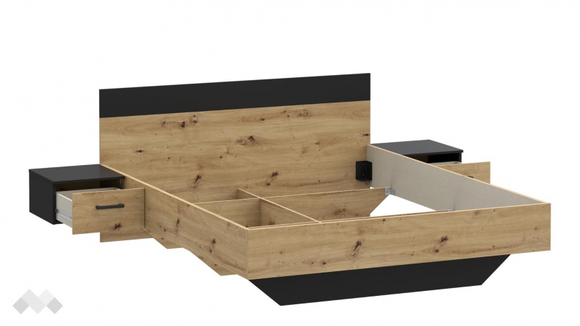 Спалня с нощни шкафчета 160/200 Мониса дъб артисан с черно - изглед 5