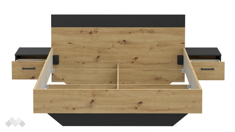 Спалня с нощни шкафчета 160/200 Мониса дъб артисан с черно - изглед 6