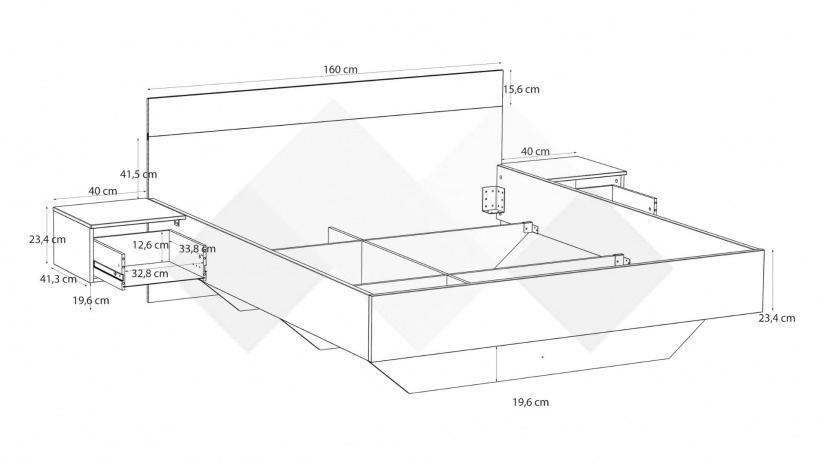 Спалня с нощни шкафчета 160/200 Мониса дъб артисан с черно - изглед 7